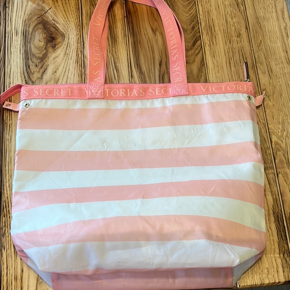 Victoria's Secret Pink and White Striped  insulated Tote Bag